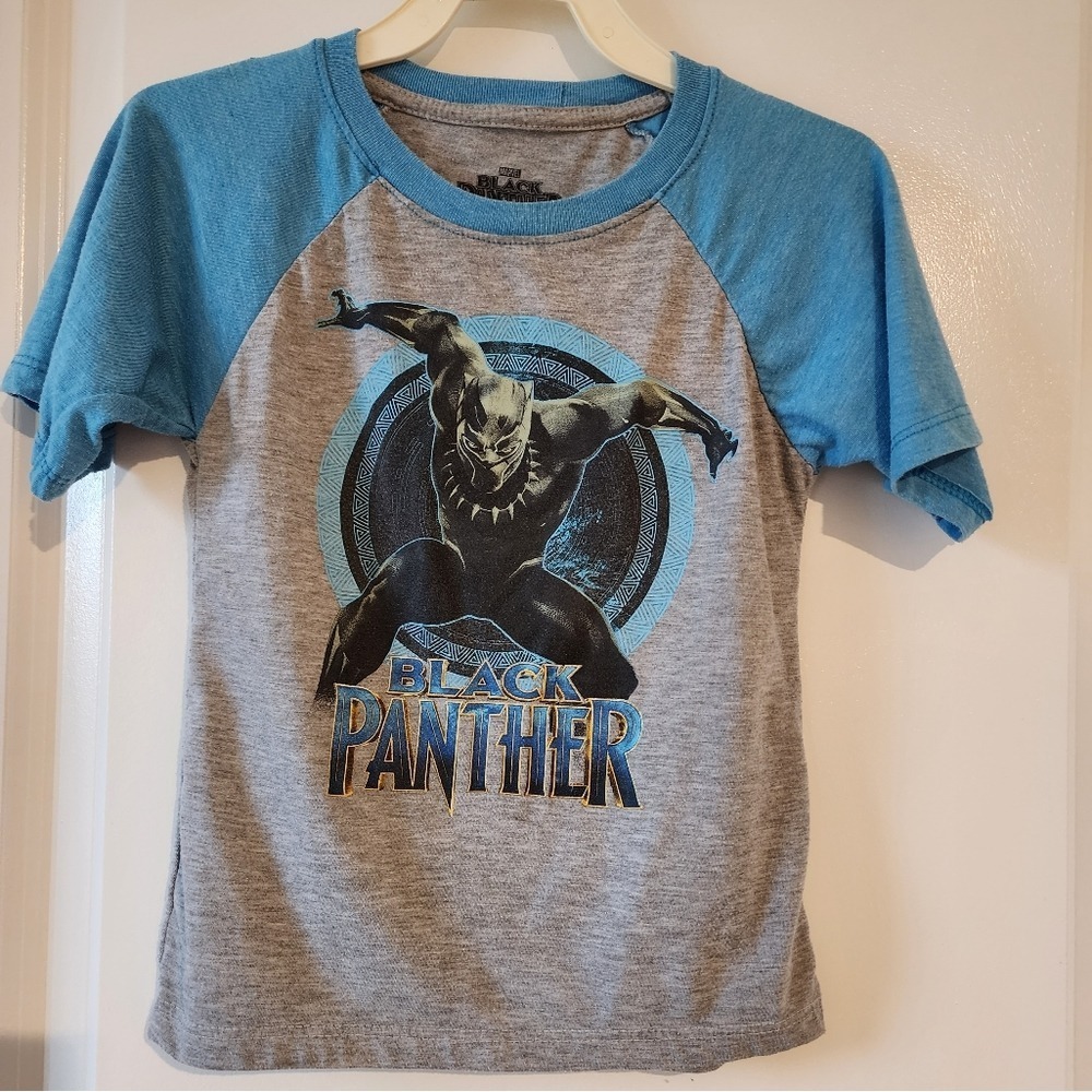 Kids sz‎ 5/6 Marvel Black Panther Raglan Graphic T-Shirt Grey Blue Avengers